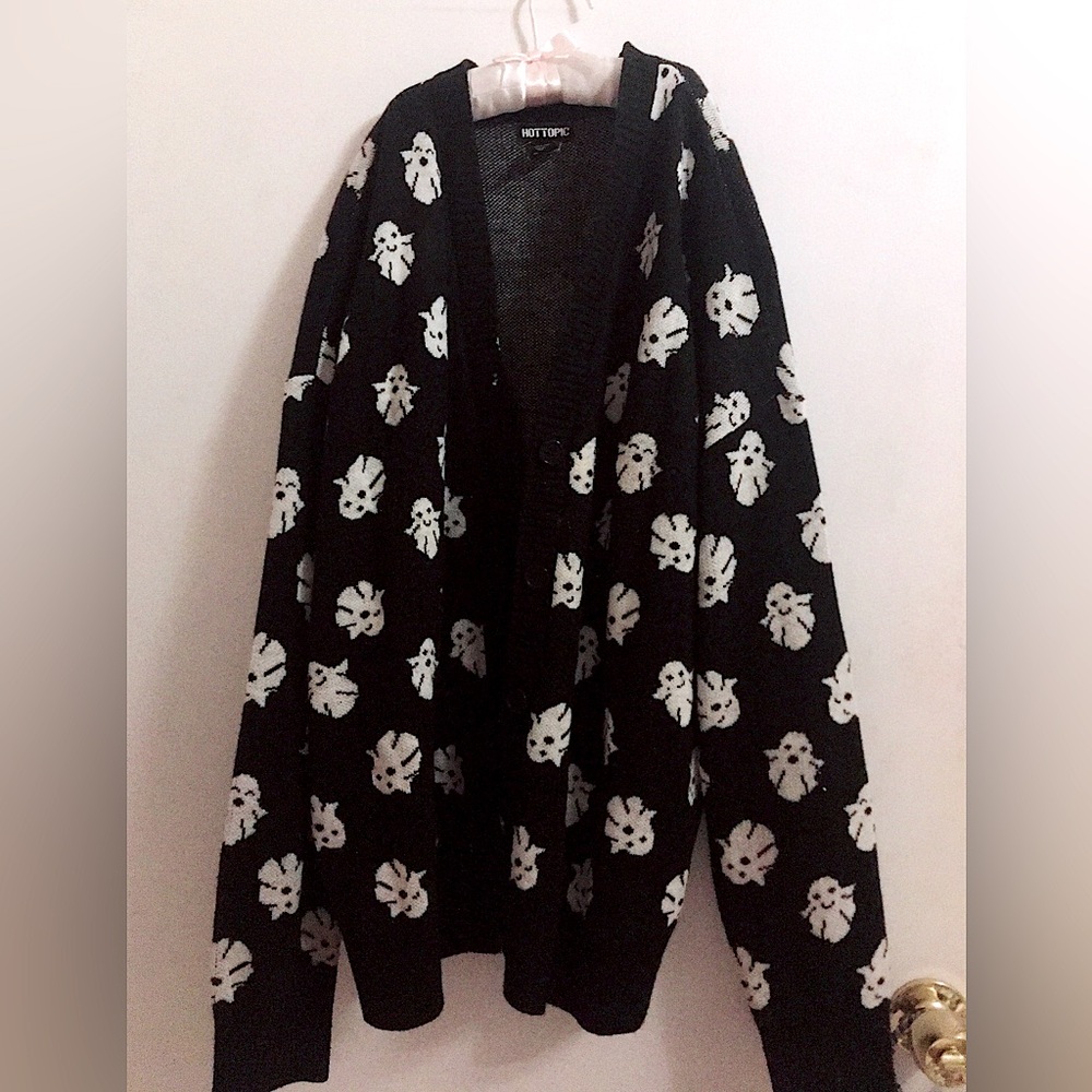 👻 Halloween Hot Topic Ghost Girls Black and White Cardigan Large L Goth